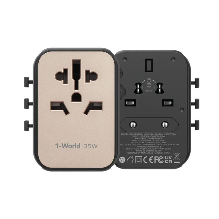 شاحن سفر 1-World PD 35W بـ 5 منافذ + AC من Momax | تيتانيوم شاحن سفر 1-World PD 35W بـ 5 منافذ + AC من Momax | تيتانيوم